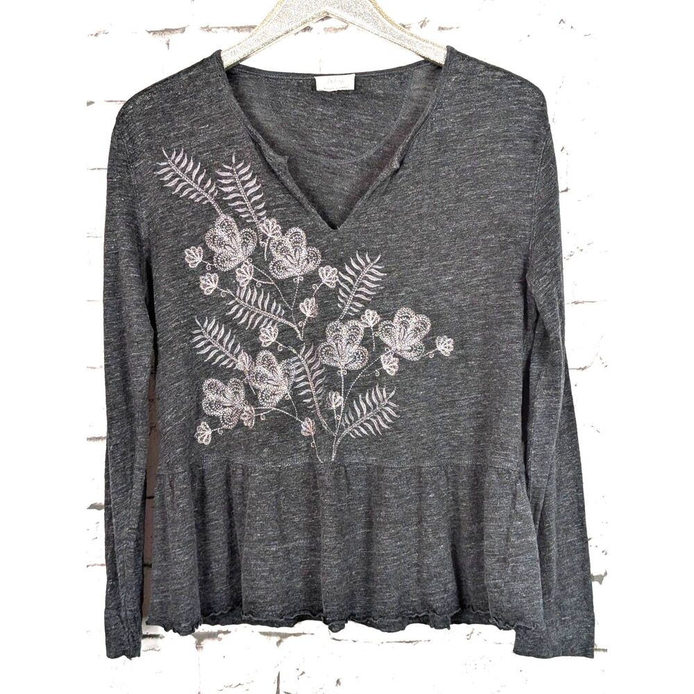 WRAP London 100% Linen Floral Embroidered Peplum Top Boho Soft Girl Size 10